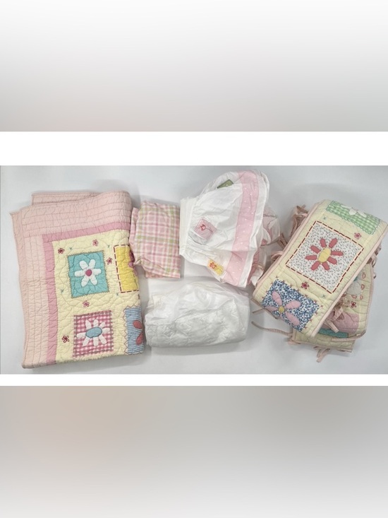 Pottery Barn Kids Other - Pottery Barn Kids Pink Crib Bedding 5 Piece Set Patchwork Flowers Quilted Y2K